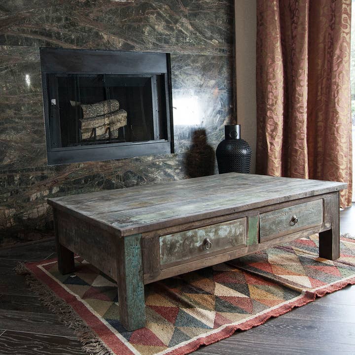 Timbergirl - Wholesale Coffee Table - Reclaimed Wood Coffee Table With Double Drawers