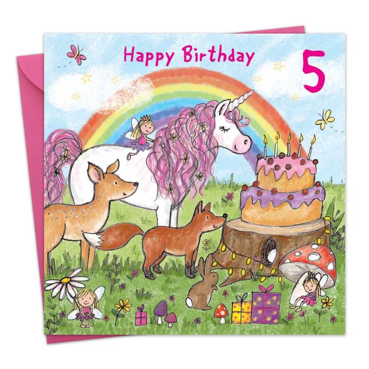 Unicorn Age 5 Birthday Card Girls for wholesale by Twizler Ltd