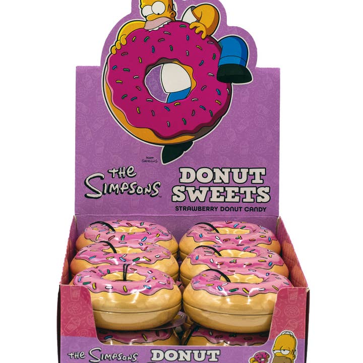 Grandpa Joe's Candy Shop - Wholesale Hard Candy - The Simpsons Donut Sweets, Strawberry Donut Candy Tin 12ct