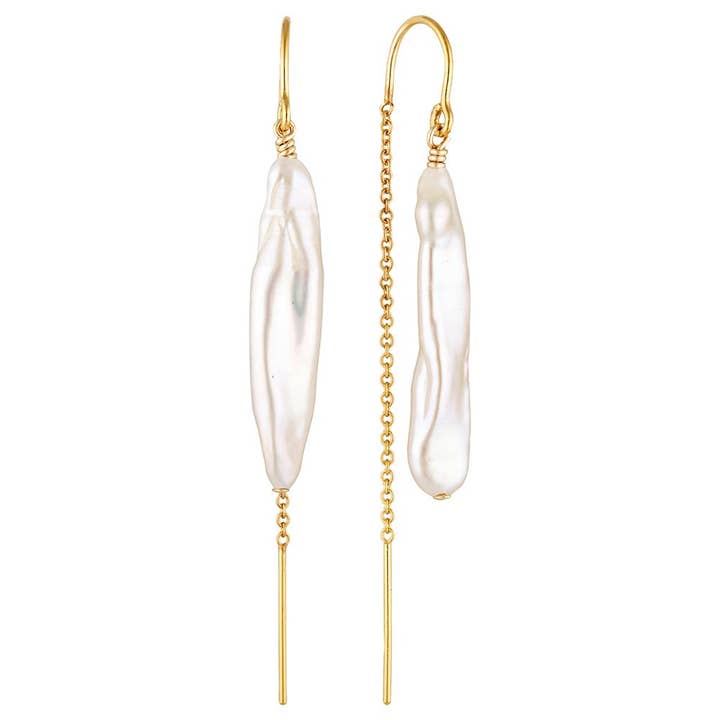 Sola Gold Filled Threader Earrings with Biwa Pearl Drop for wholesale by BOWERBIRD JEWELS