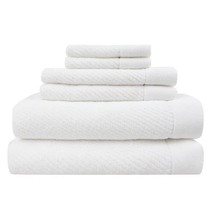 Hokime Ribbed Towels, Bath Towel Set - 6 Piece, White for wholesale by Everplush