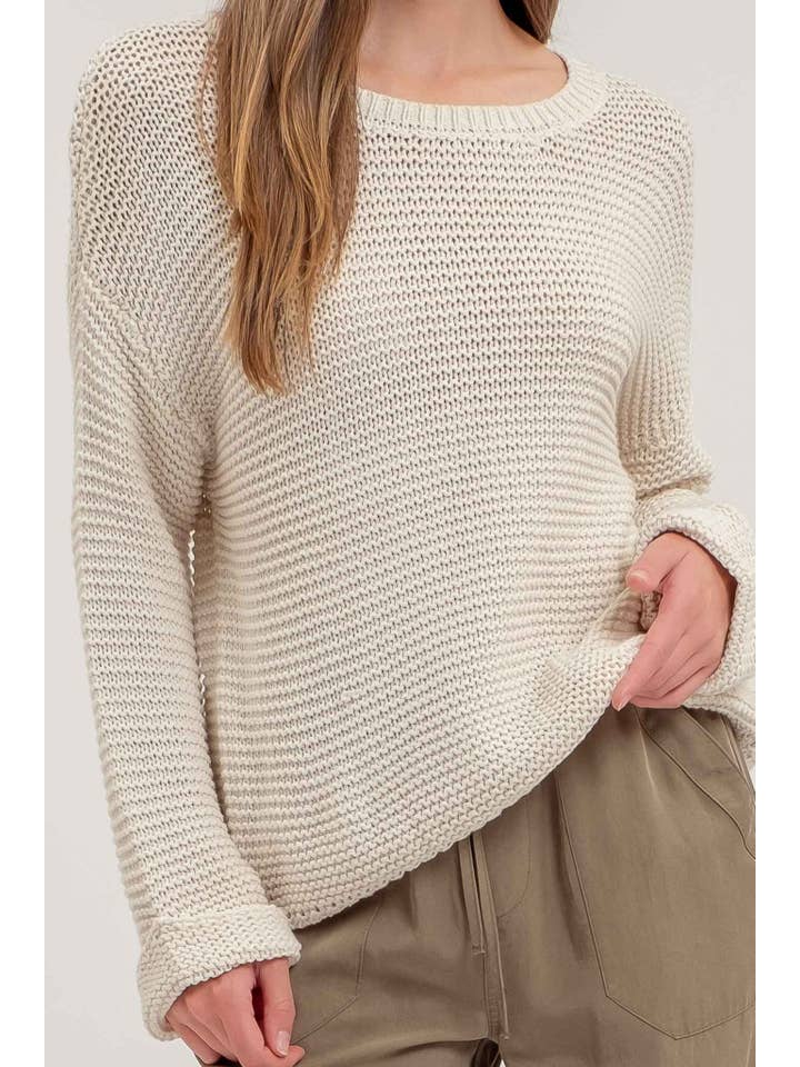 Blu Pepper - Wholesale Knit Sweater - Women's - CHUNKY KNIT LONG CUFF SLEEVE PULLOVER SWEATER