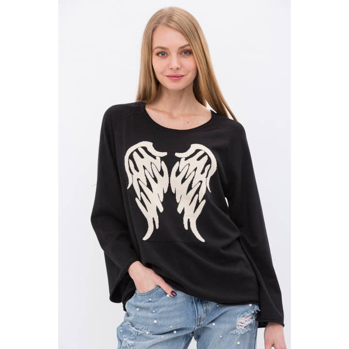 TOP HOLGADO DE PUNTO CON MANGAS DE TROMPETA LARGAS Y ALAS para venta al por mayor de VOCAL