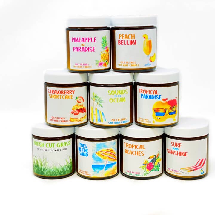 Oily Blends - Wholesale Jar/Filled Candle - Summer Small Candles - 25 Hour Burn Time Soy Wax Candles