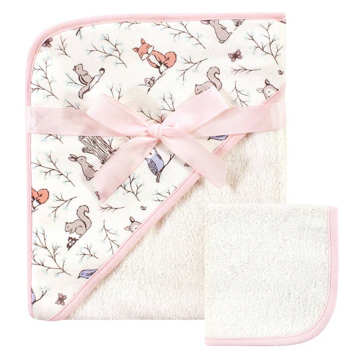 BabyVision - Wholesale Hooded Towel - Kids & Baby - Hudson Baby Cotton Hooded Towel and Washcloth, Enchanted Forest
