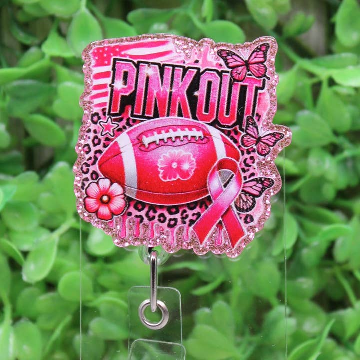 PINK OUT Breast Cancer Badge/ID Holder Reel for wholesale by Hylidae Boutique