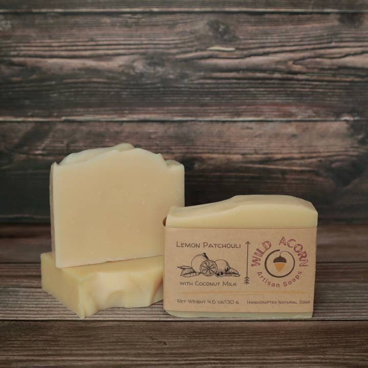 Lemon Patchouli Soap with Coconut Milk for wholesale by Wild Acorn Artisan Soaps LLC