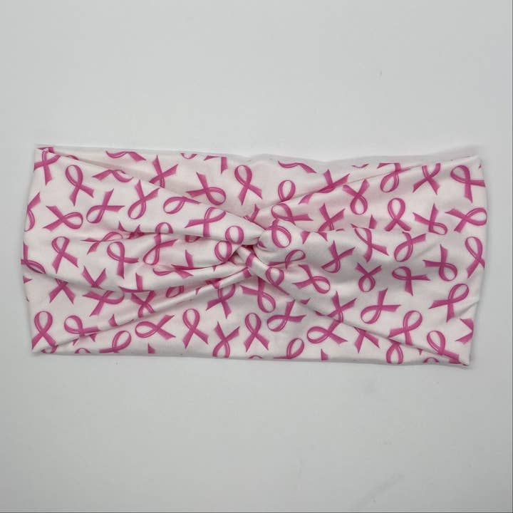 Pink Ribbon Twist Headband for wholesale by Happy Badger Headbands LLC