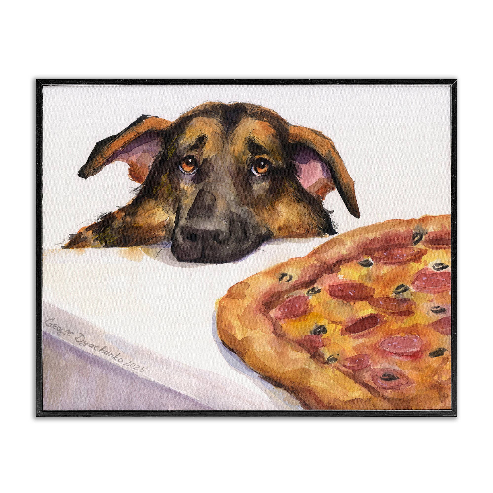 Stupell Industries - Wholesale Wall Sign - German Shepherd with Pizza - Framed Wall Art0