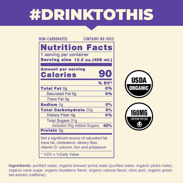 CLEAN Cause - Wholesale Iced Tea - Blueberry Non-Carbonated Yerba Mate Tea Drink - 12 Pack