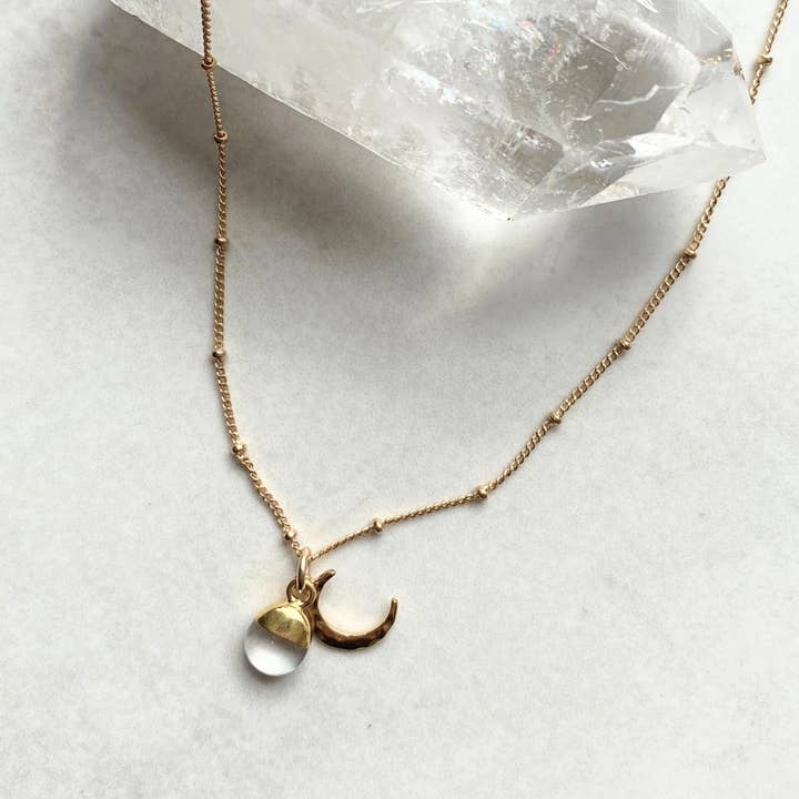 Quartz & Moon Necklace | Healing (Gold Plated) for wholesale by Decadorn