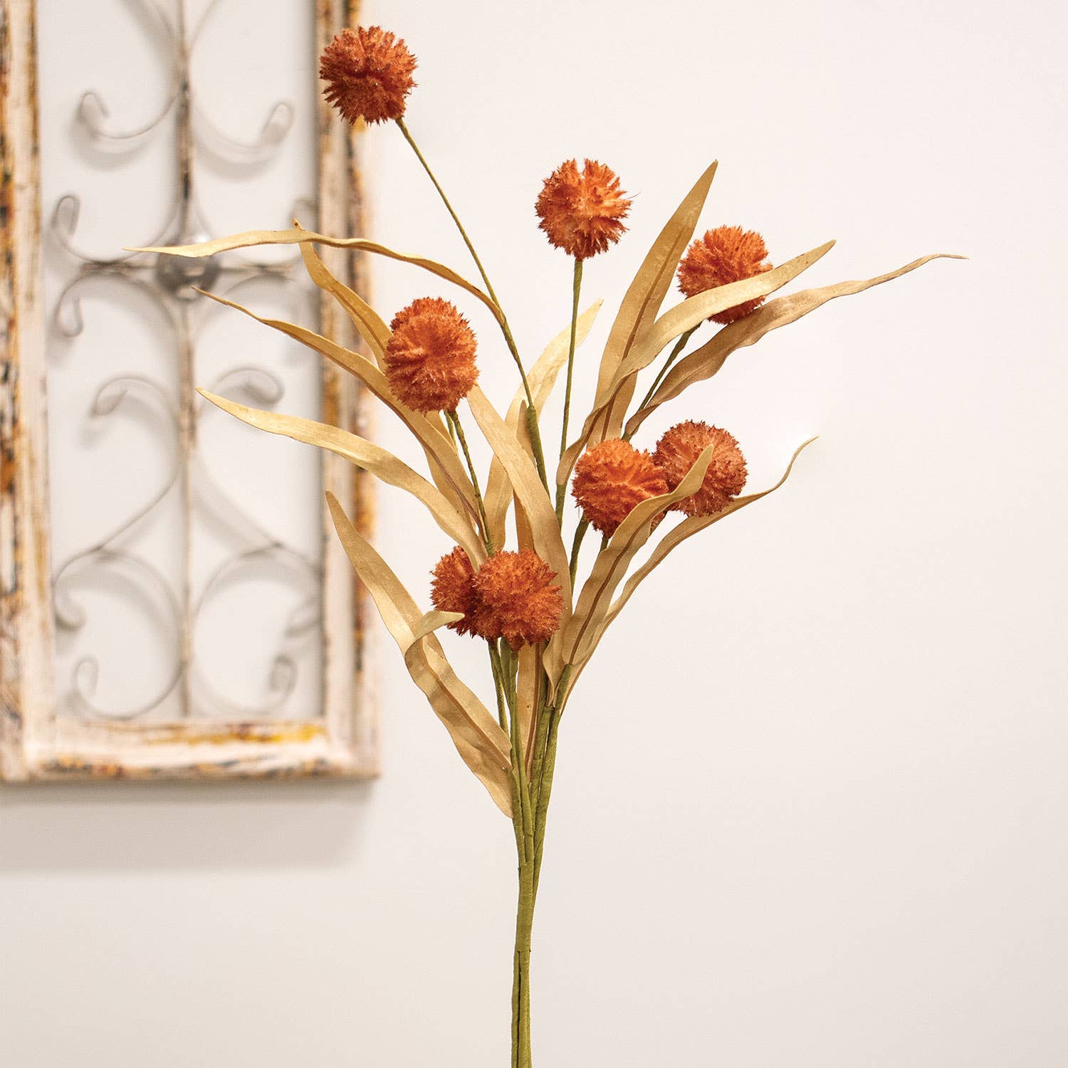 Col House Designs - Wholesale Artificial Flowers - Fall Grass & Bill Ball Spray, Burnt Orange1