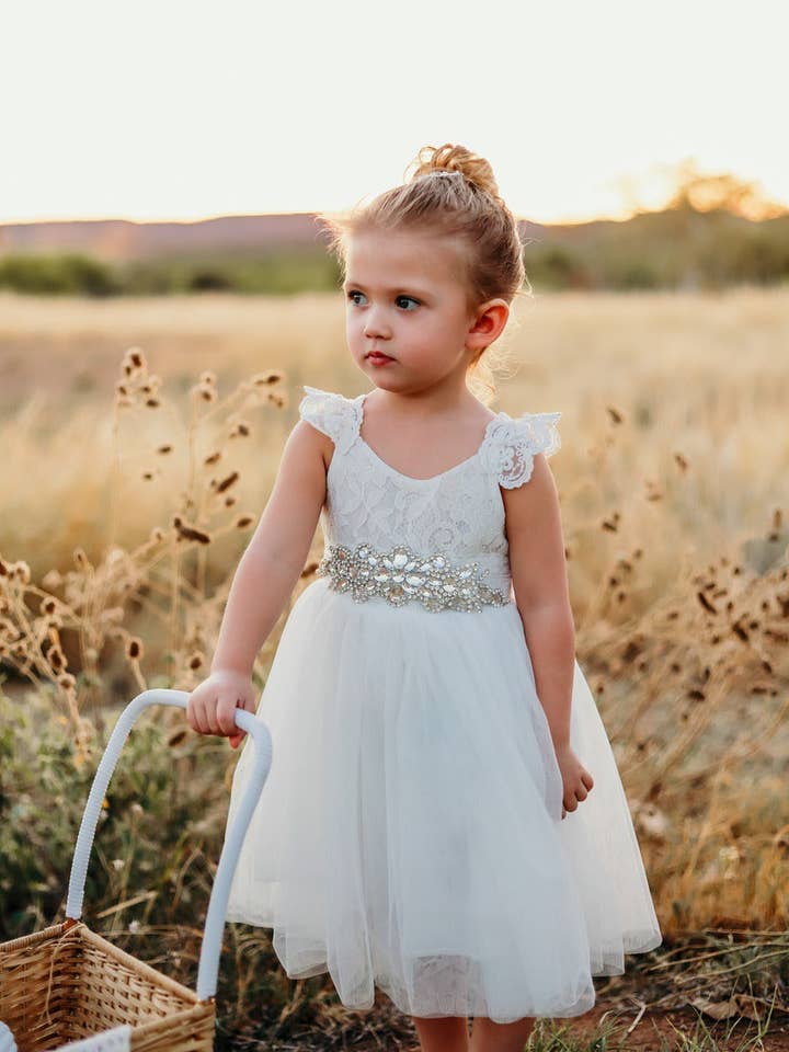 Girls Diamante Sash Belt - Ivory for wholesale by A Little Lacey