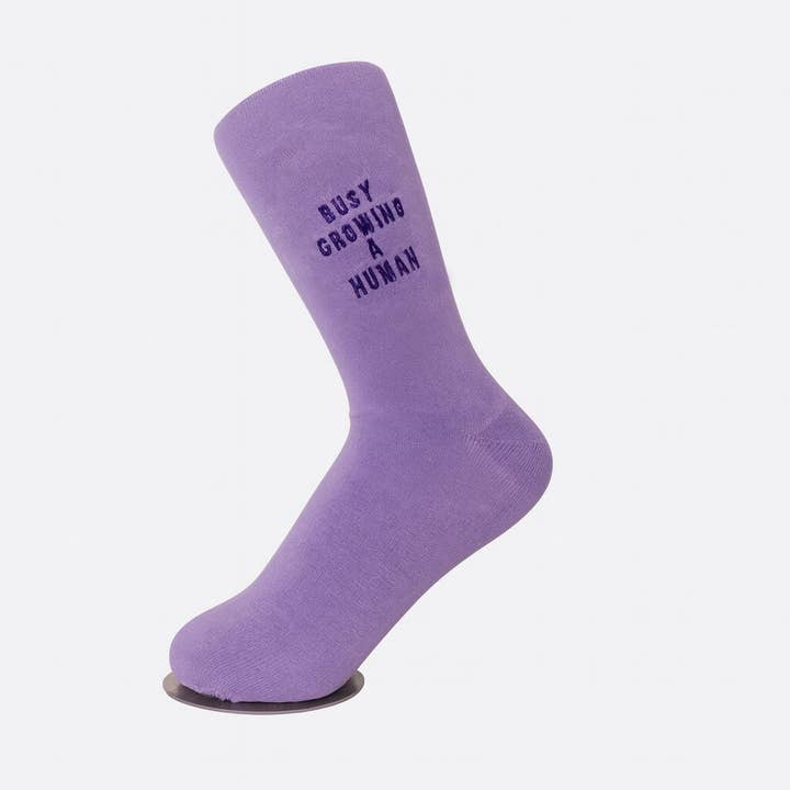 Sockmate / www.sockmate.store - Wholesale Socks – Women's - "Busy Growing A Human" New Mom Embroidered Lilac Bamboo Socks2