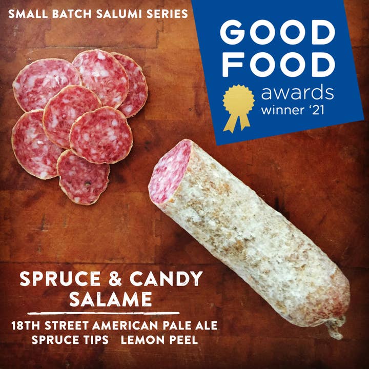 Spruce and Candy Salami for wholesale by Smoking Goose