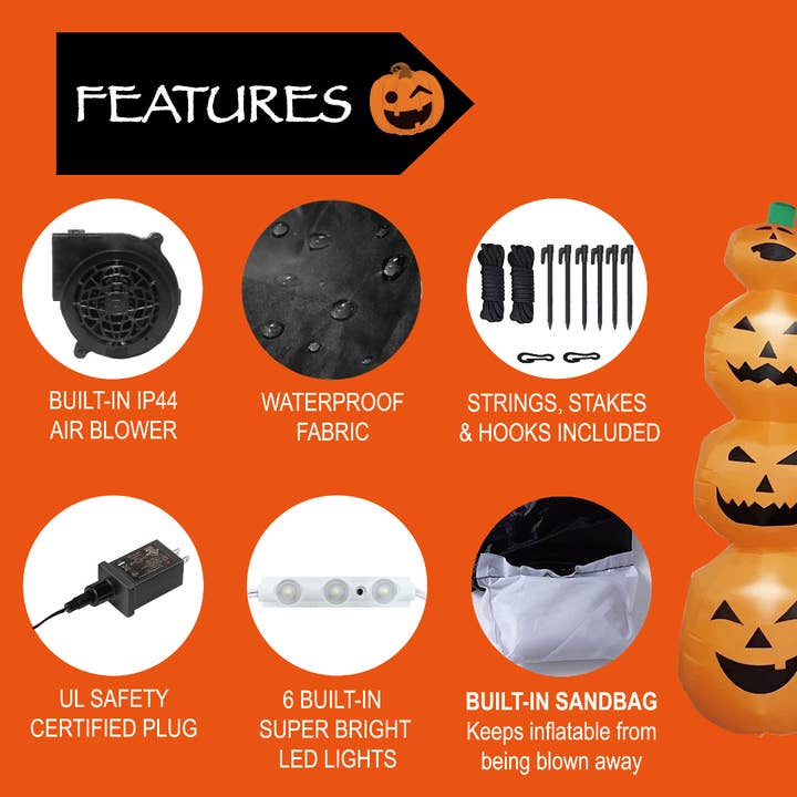 Lexi Home - Wholesale Inflatables - Eerie 8-Foot Pumpkin Arch Outdoor Halloween LED Inflatable