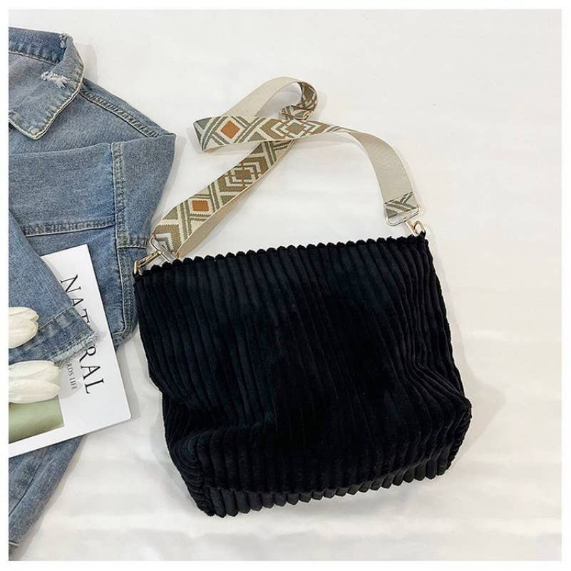 JOSSLYN by wall to wall - Wholesale Tote Bag - Women's - Corduroy AZTEC Guitar Shoulder Strap Tote Bag | 40P5840