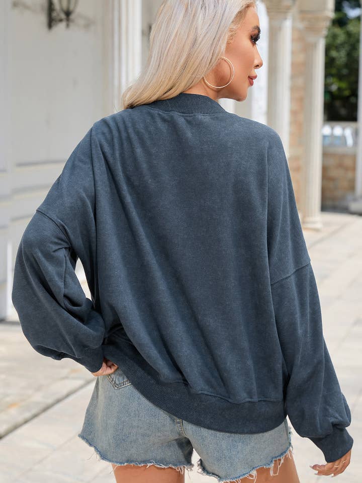 Suhkasana - Wholesale Sweatshirt - Women's - Women’s Washed Drop Shoulder Crewneck Sweatshirt4