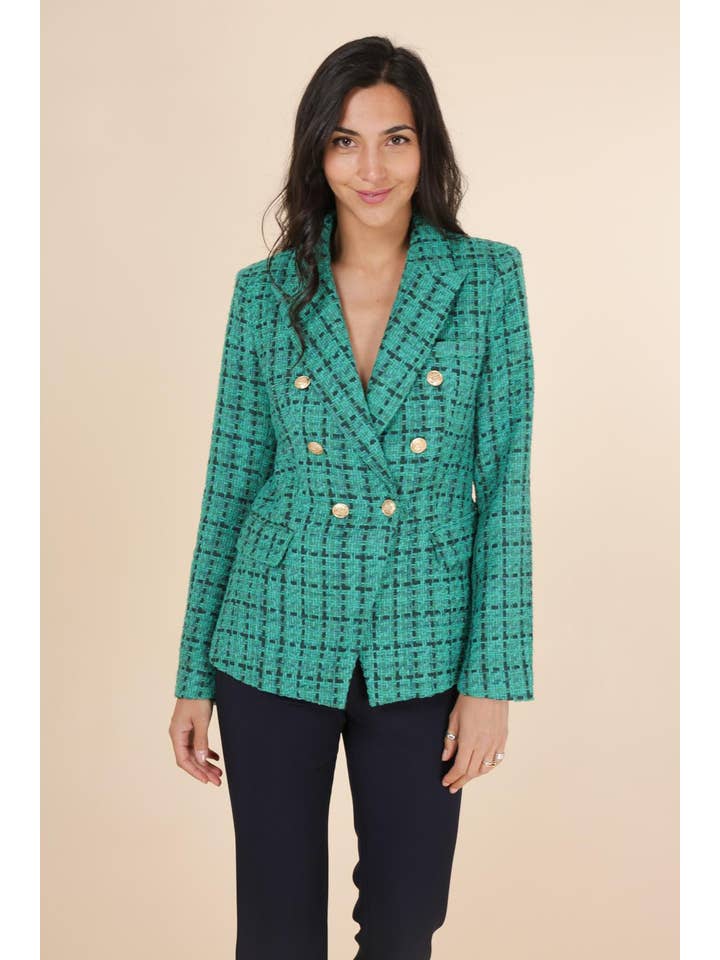 Attentif Paris - Wholesale Blazer - Women's - Tone-on-tone checked fitted blazer jacket