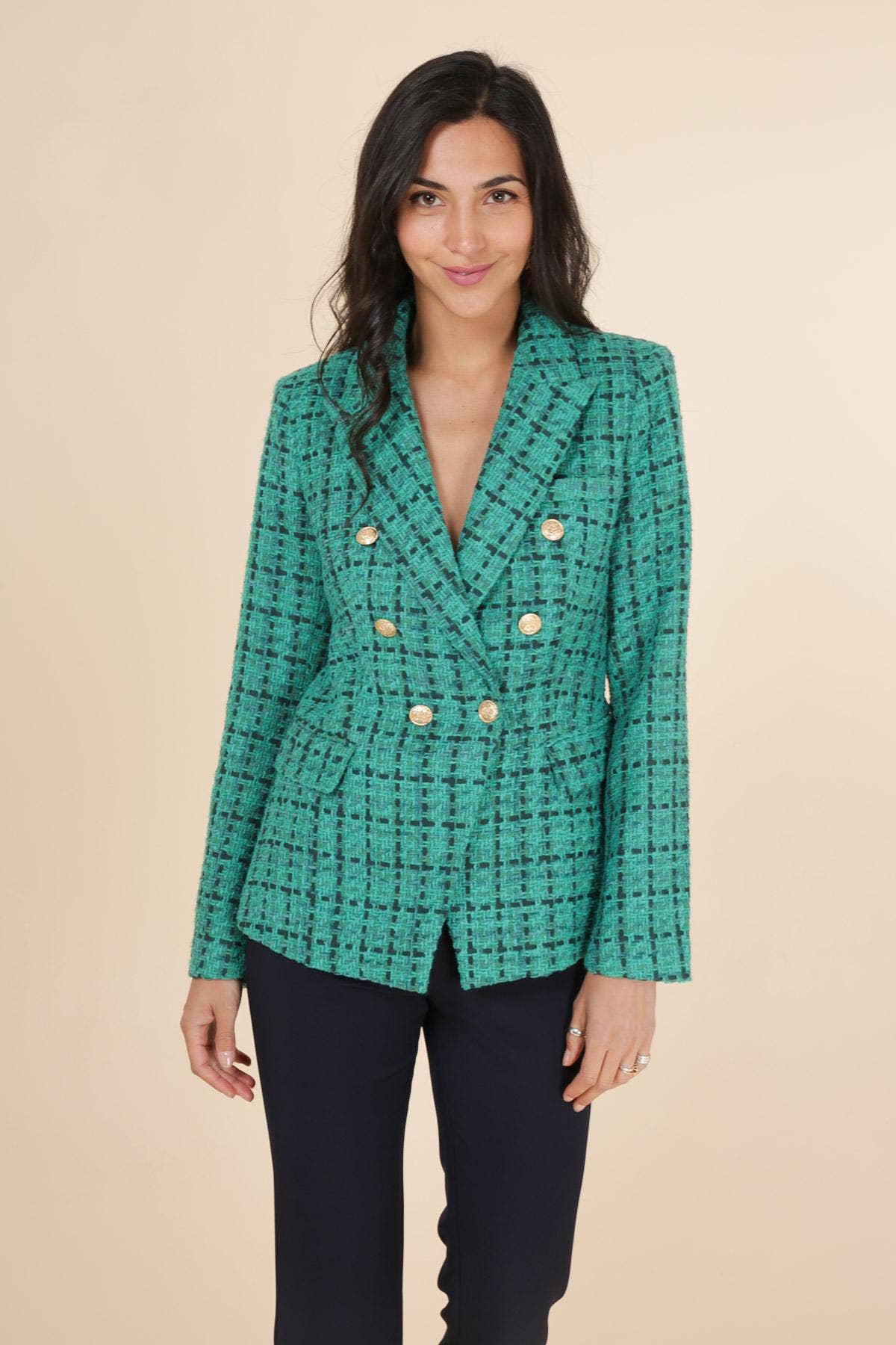 Attentif Paris – Großhandel Blazer – Damen – Ton-in-Ton karierte, taillierte Blazerjacke