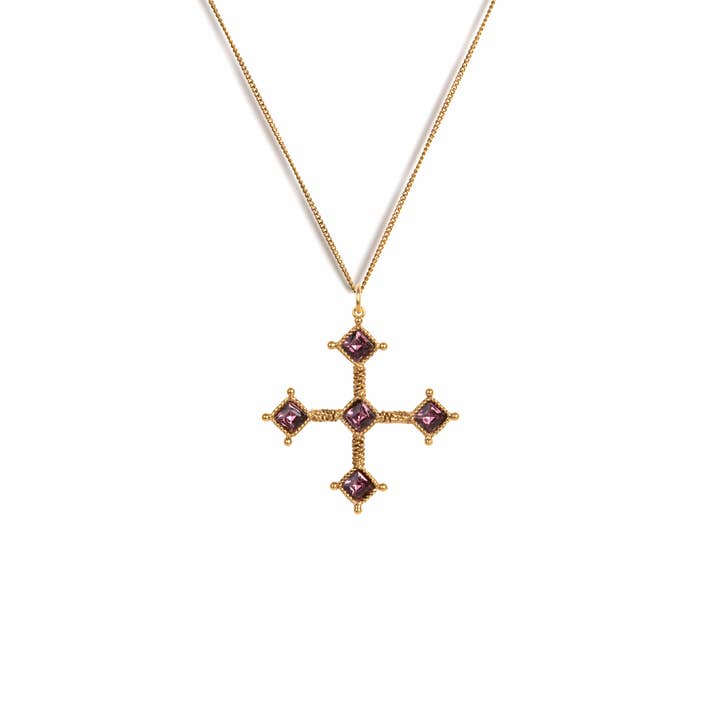 Brigid Cross Charm Necklace Spirit Amethyst - Gold for wholesale by VSA Designs Inc.