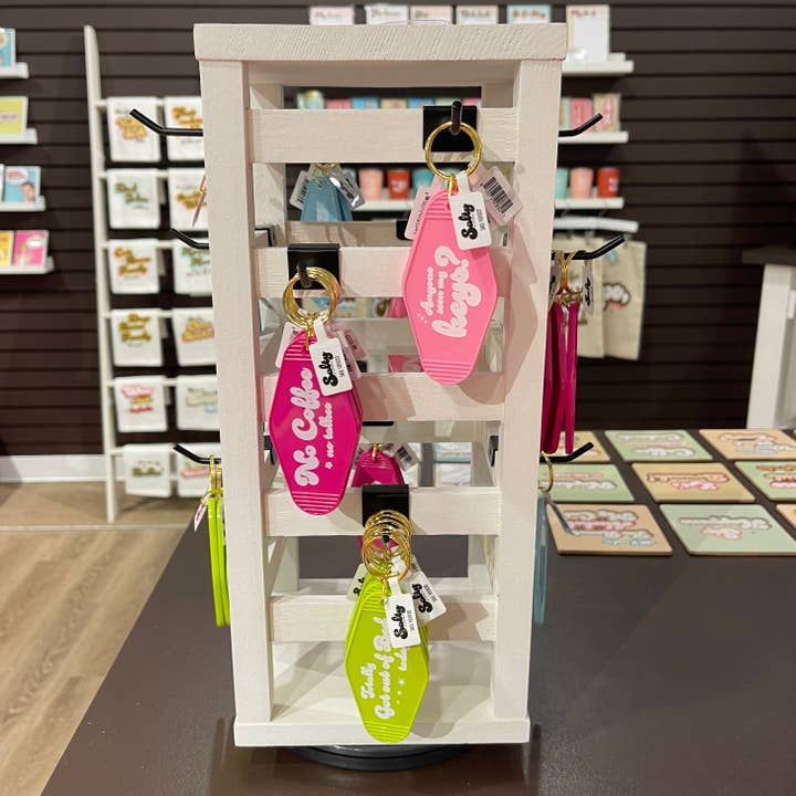 Papersalt - Wholesale Retailer Display Stand/Case - White Wood Countertop Keychain/Jewelry Display (Adjustable)