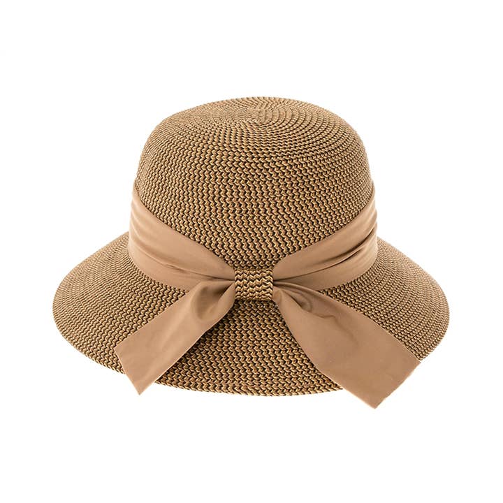 DNMC - Wholesale Bucket Hat - Women's - Heather Straw Bucket Hat W/ Sash - Women's UPF 50+ Sun Hat