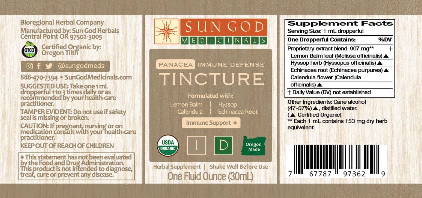 Sun God Medicinals - Wholesale Tincture - Organic Panacea Immune Defense Tincture 1oz1