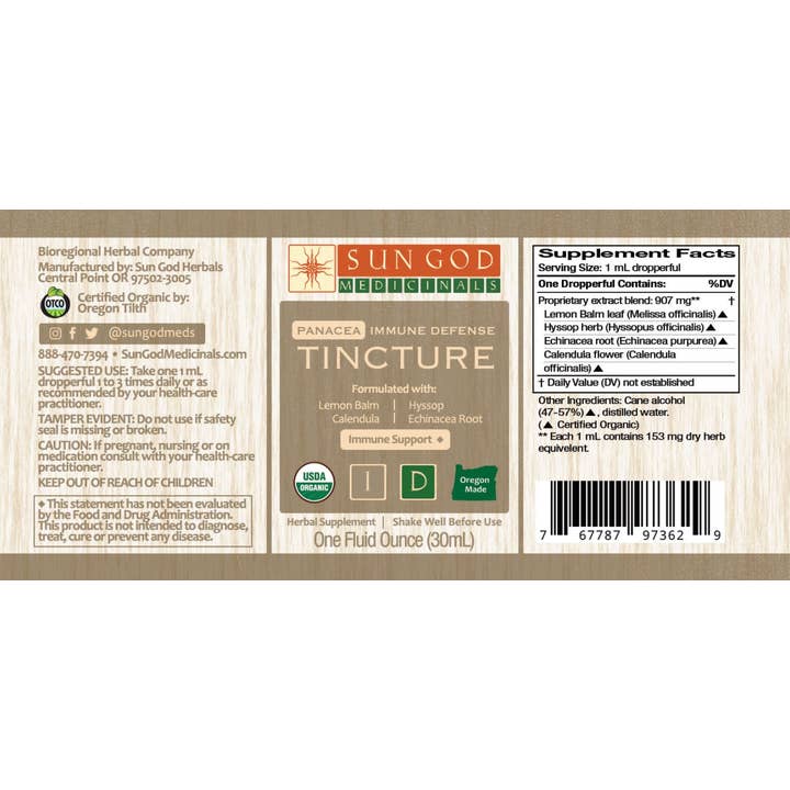 Sun God Medicinals - Wholesale Tincture - Organic Panacea Immune Defense Tincture 1oz1