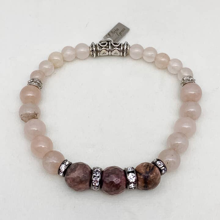 RHODOCHROSIT OG LYS KAFFE JADE ARMBÅND for engroshandel hos Olivia Grace Jewelry