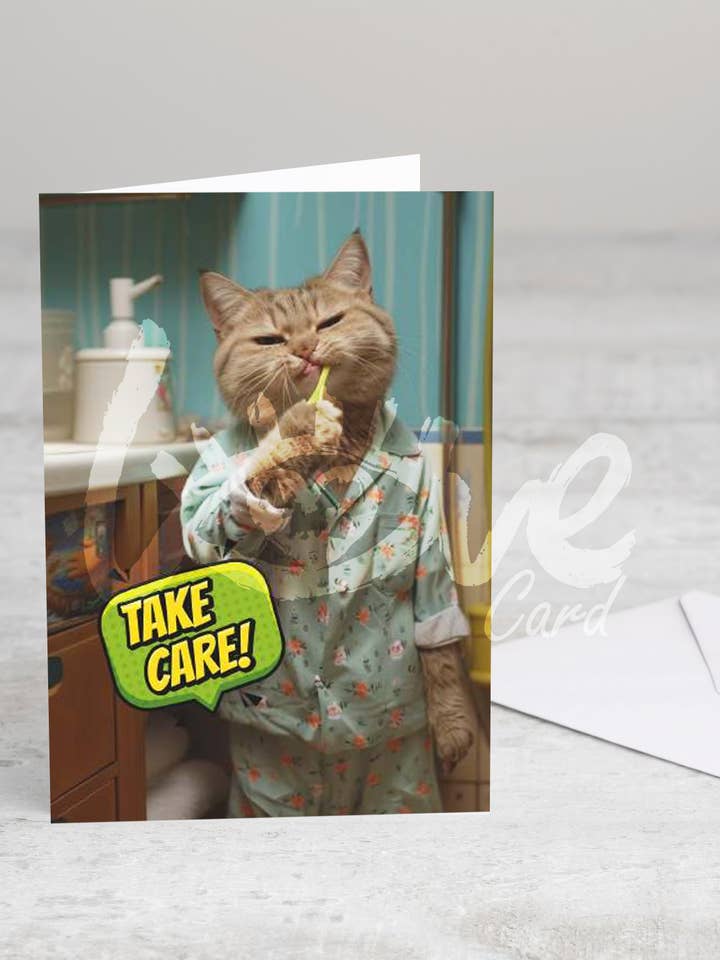 Folded greeting card 'Take care' without envelope voor wholesale door Meow & Muse