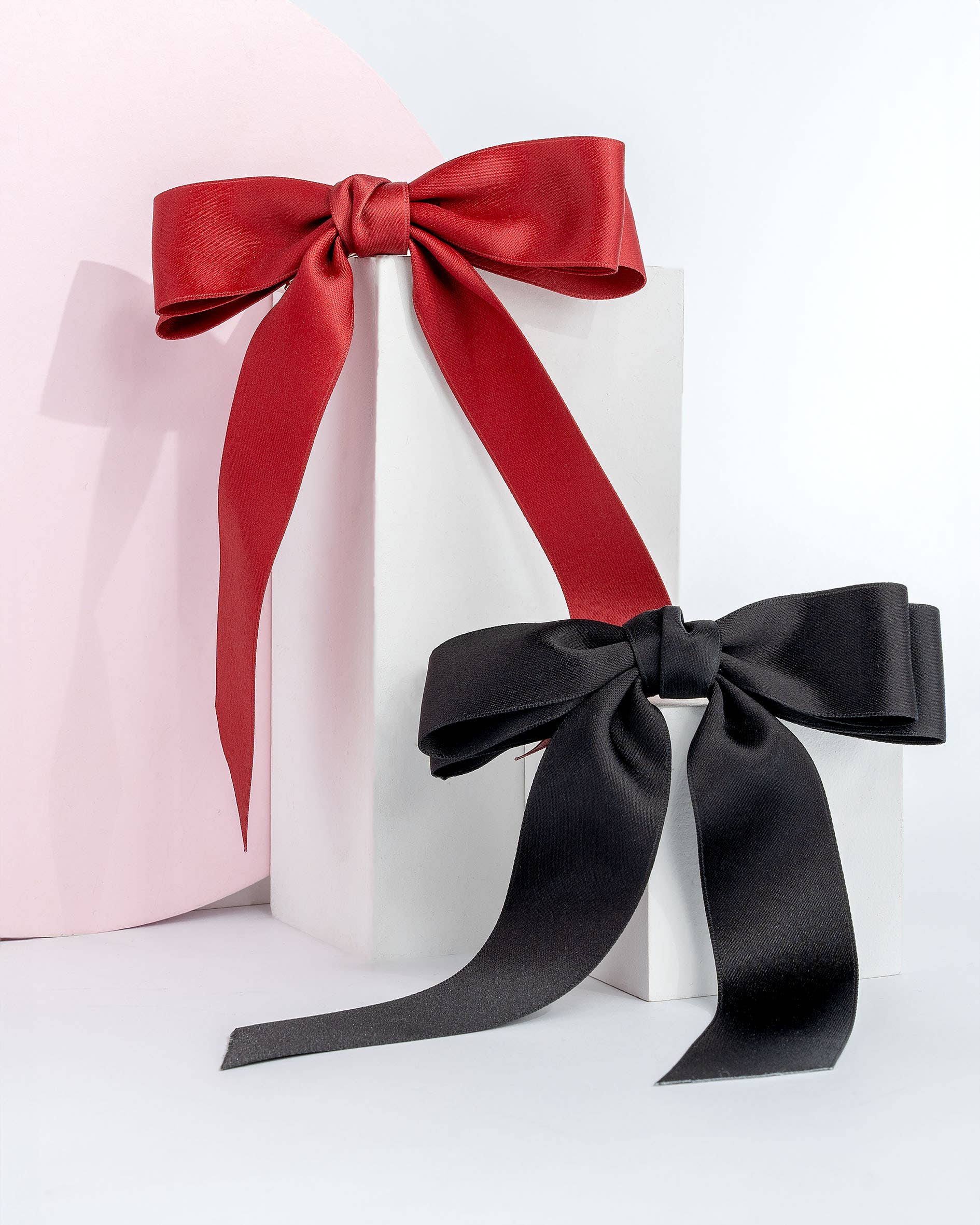 Soinvogue - Wholesale Hair Bow - Women's - Brushworks Satin Hair Bow Duo – Red & Black2