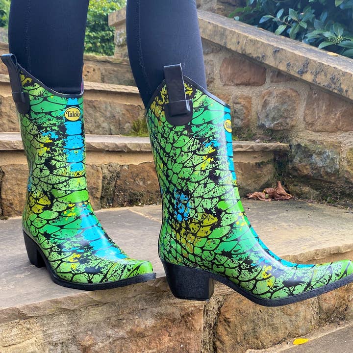 Talolo Boots - Wholesale Rain Boots - Women's - Peacock Green and Blue Cowboy boot rainboots3