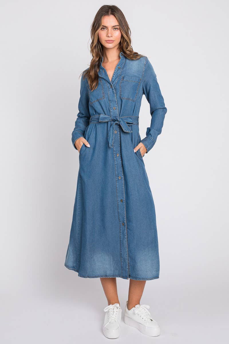 ZiA Apparel – Engroshandel Kjole - Dame – Denim Midi Shirt Kjole6