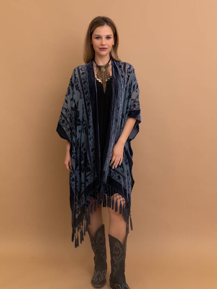 Leto Accessories - Wholesale Kimono - Women's - Bestselling Velvet Mesh Tapestry Tassel Kimono 💎