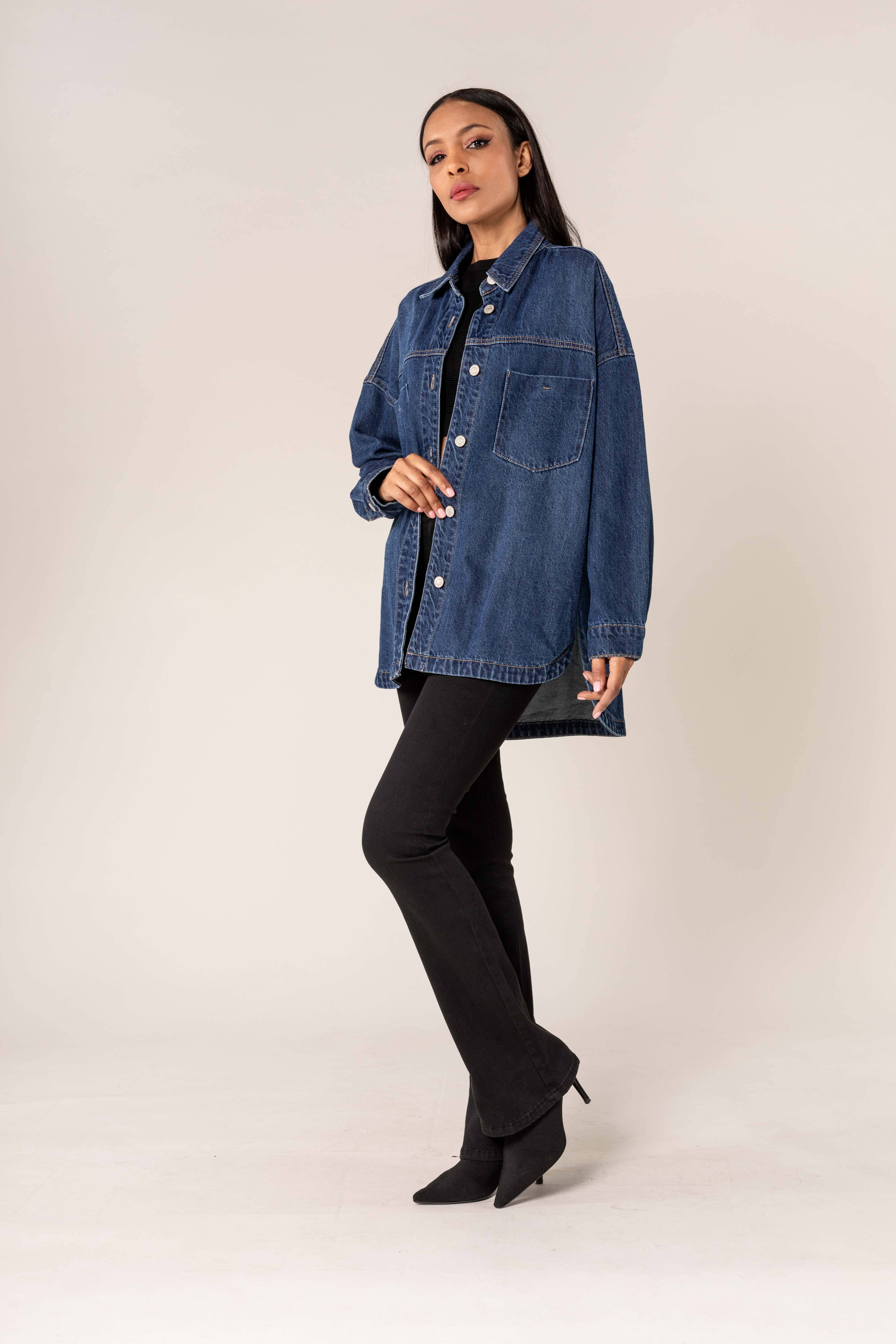 raw blue Oversized denim shacket with buttons S539/S551 for wholesale on Faire2