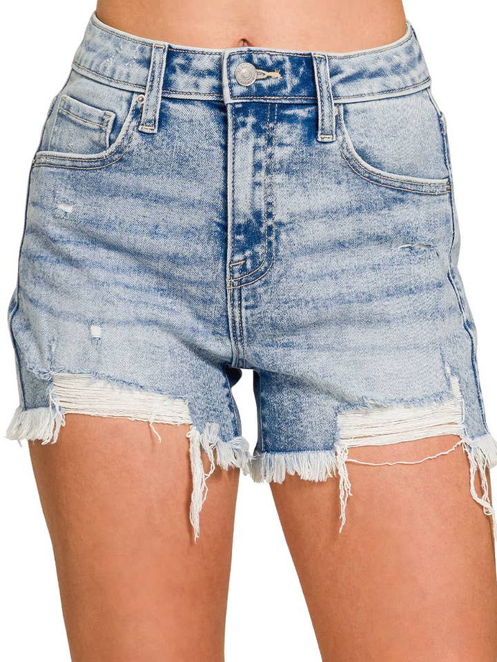 .1229 Shorts in Denim Lavaggio Scuro con Orlo Sfrangiato SI-27315 per la vendita all'ingrosso da parte di 42POPS