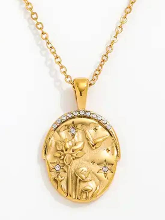 Mini Pendentif - Collier Talisman Protect Acier Or 14K pour la vente par HoopLa