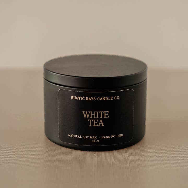 Rustic Rays Candle Co. - Wholesale Jar/Filled Candle - White Tea 12 oz Soy Candle - Spring Home Decor & Gifts3