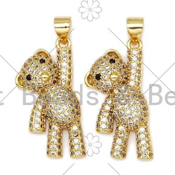 CZ Micro Pave 3D Teddy Bear Shape Pendant, 18K Gold Filled Teddy Bear Charm, Necklace Bracelet Charm Pendant,13x26mm,Sku#LK425 for wholesale by BestBeads&Beyond
