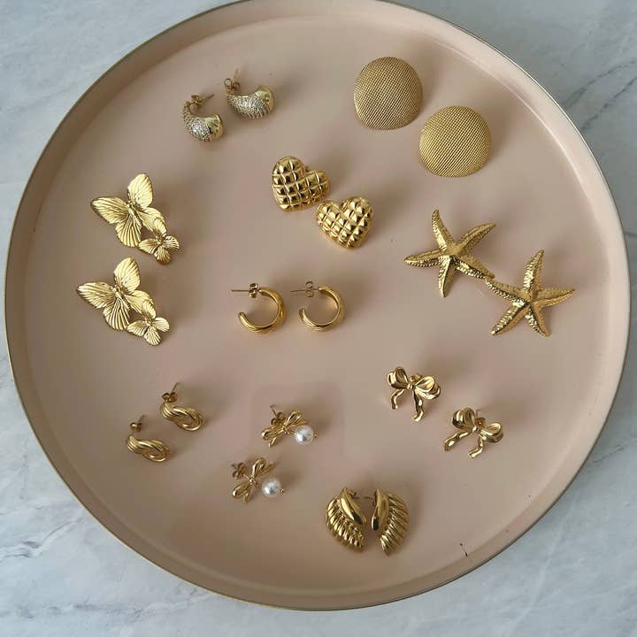 Earring Assortment x10 pairs 18k Gold Waterproof Hoops Studs for wholesale by Gold Lunar