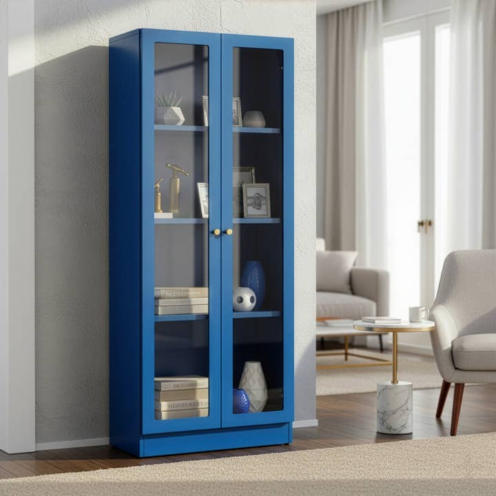 Avice 59-inch Blue French Door Metal Cabinet for wholesale by Glamour Home