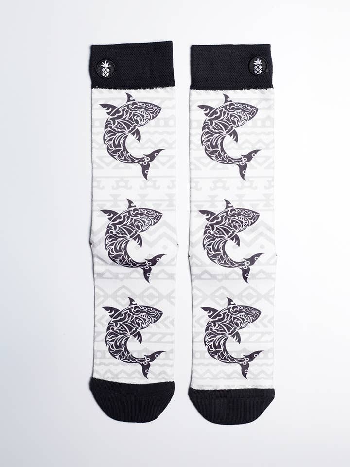 Tribal Great White Shark Printed Crew Socks - M/L for wholesale by Just Fun Socks