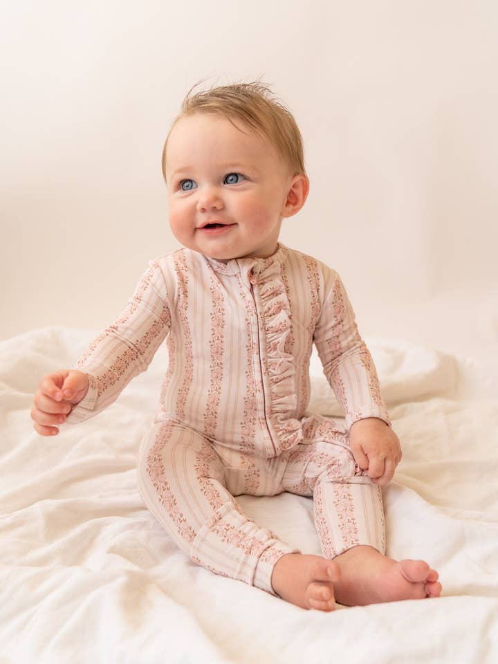 Rosa Floral | Romper de Bambu com Fecho éclair por atacado de Annie Bean & Co