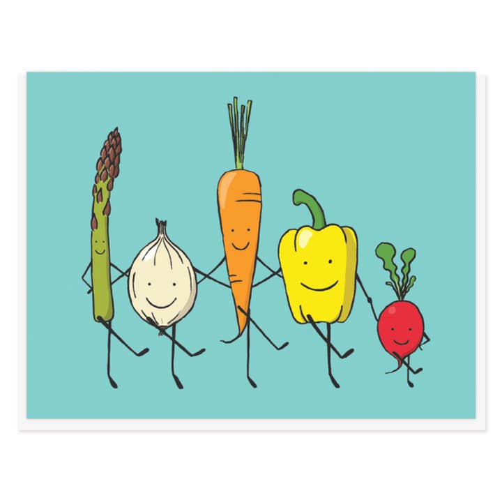 Dancing Veggies blank card for wholesale by Semi Sweet Press
