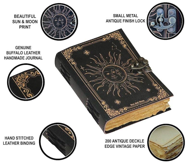 Leatherooze - Wholesale Journal Cover - Sun & Moon Leather Journal – Vintage Wiccan Grimoire2