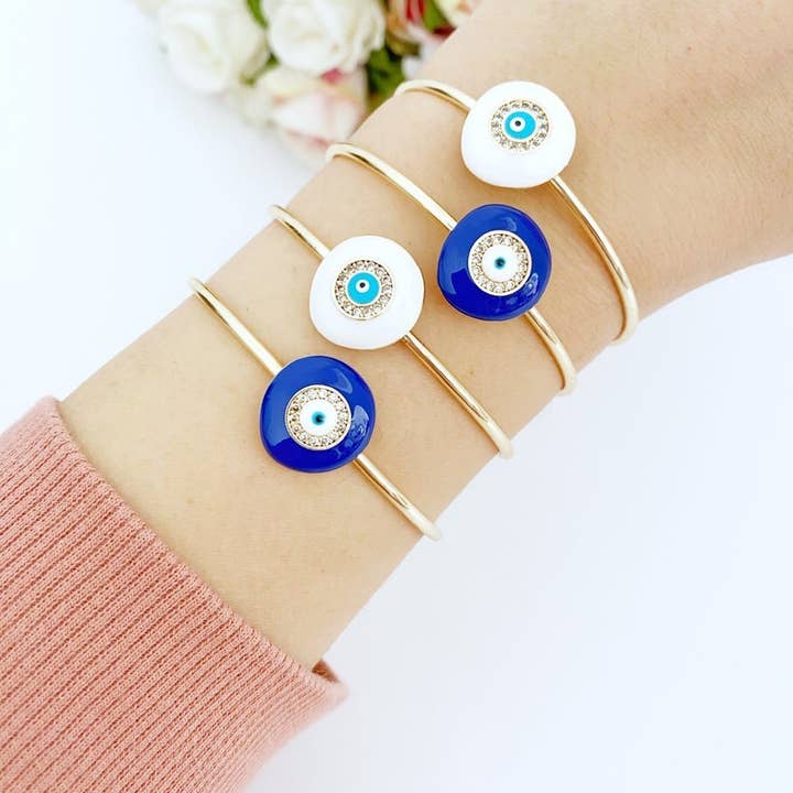 Evileyefavor – wholesale Manschettarmband – Evil Eye Armband, Runda onda ögat armband armband, Vita onda ögat