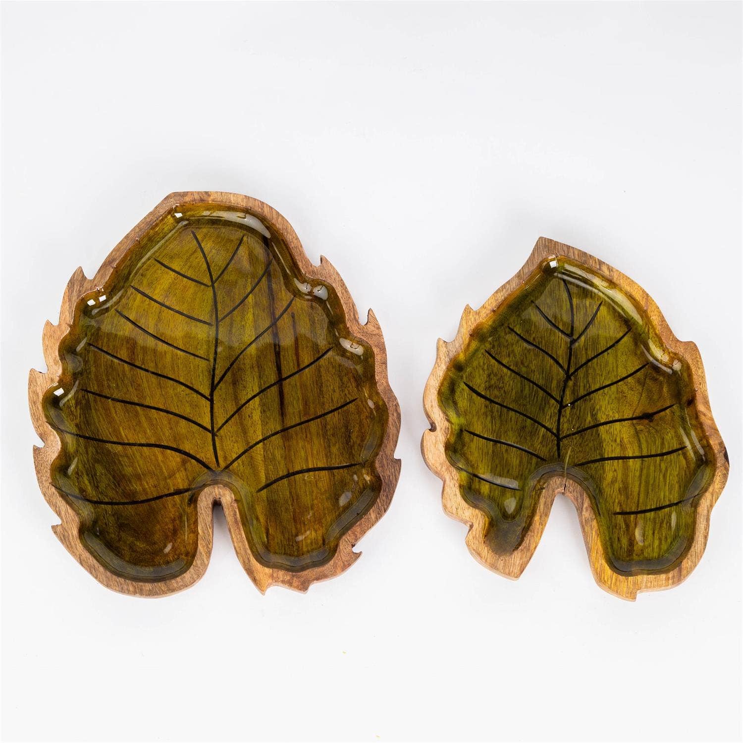 Audrey's Home & Gift – wholesale Decorative tray – Tray - Monstera Leaf Mango Wood Enamel (Set Of 2)1
