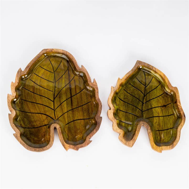 Audrey's Home & Gift – wholesale Decorative tray – Tray - Monstera Leaf Mango Wood Enamel (Set Of 2)1