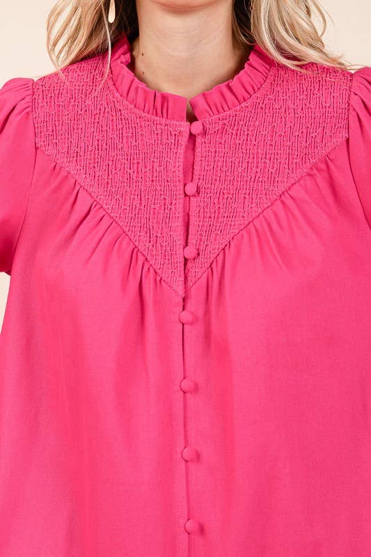 GeeGee x Lovelo - Wholesale Dress - Women's - Plus Smocked Shirt Mini Dress, MD50956PL.3